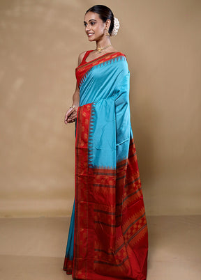 Blue Kanjivaram Silk Saree With Blouse Piece