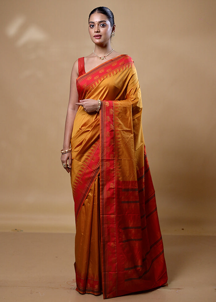 Mustard Kanjivaram Silk Saree With Blouse Piece