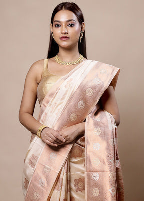 Cream Dupion Silk Saree With Blouse Piece