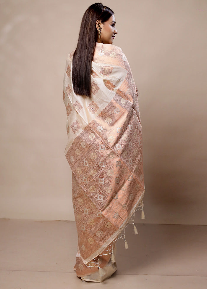 Cream Dupion Silk Saree With Blouse Piece