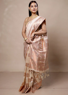 Cream Dupion Silk Saree With Blouse Piece