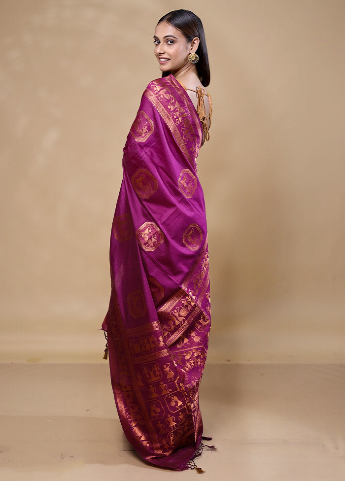 Violet Dupion Silk Saree With Blouse Piece