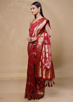 Maroon Dupion Silk Saree With Blouse Piece