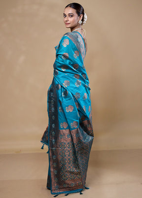 Blue Dupion Silk Saree With Blouse Piece