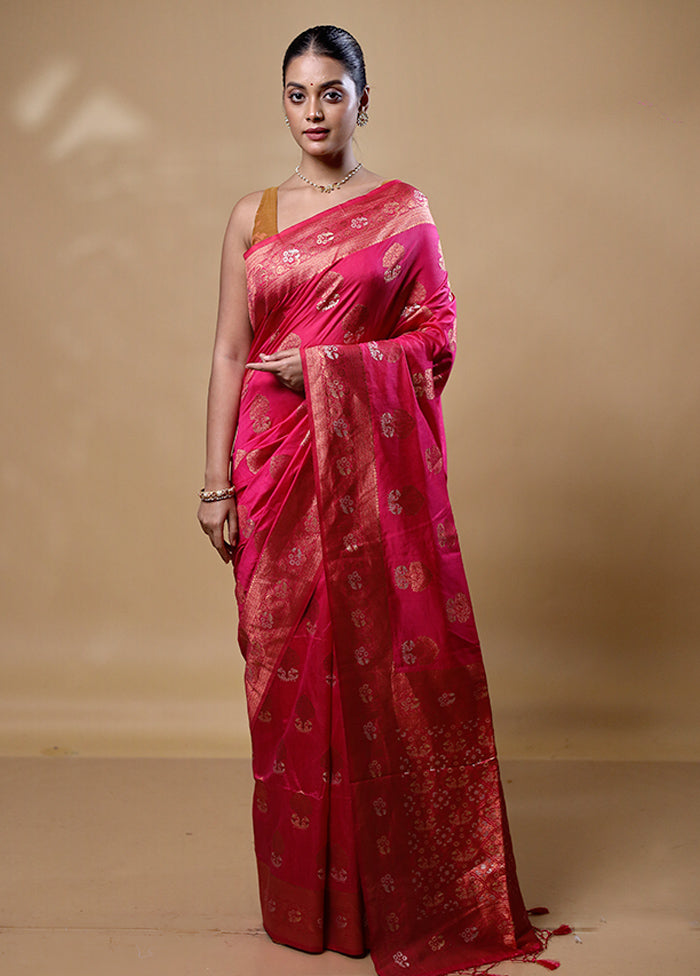 Pink Dupion Silk Saree With Blouse Piece