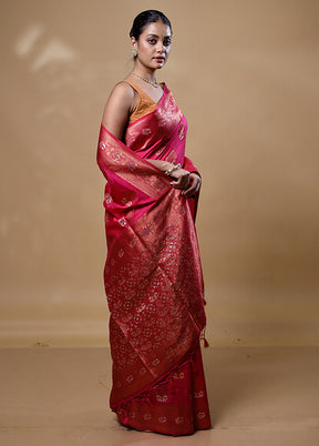 Pink Dupion Silk Saree With Blouse Piece