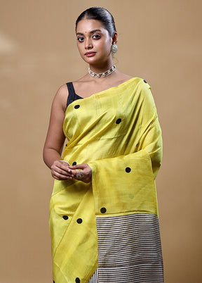 Lemon Yellow Printed Pure Silk Saree Without Blouse Piece