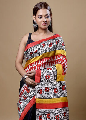 Yellow Printed Pure Silk Saree Without Blouse Piece