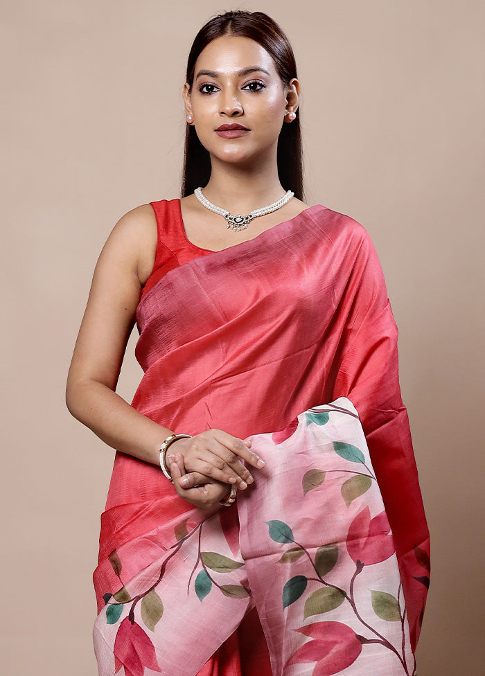 Pink Printed Pure Silk Saree Without Blouse Piece