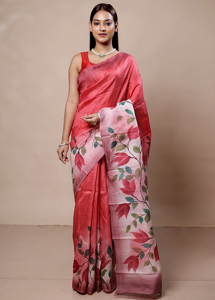 Pink Printed Pure Silk Saree Without Blouse Piece