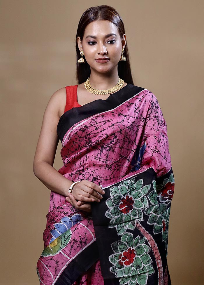 Pink Printed Pure Silk Saree Without Blouse Piece