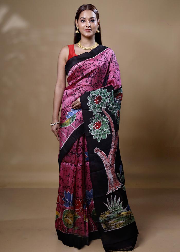 Pink Printed Pure Silk Saree Without Blouse Piece