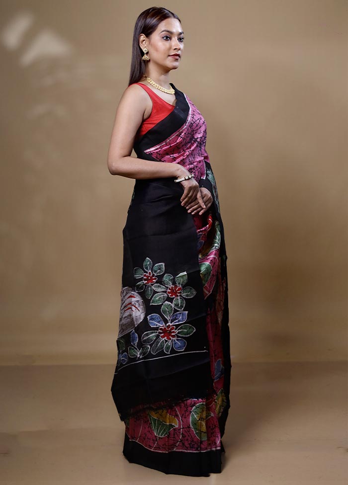 Pink Printed Pure Silk Saree Without Blouse Piece