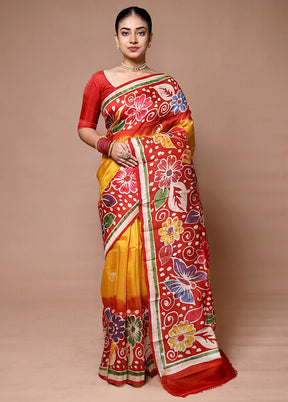 Red Printed Pure Silk Saree Without Blouse Piece