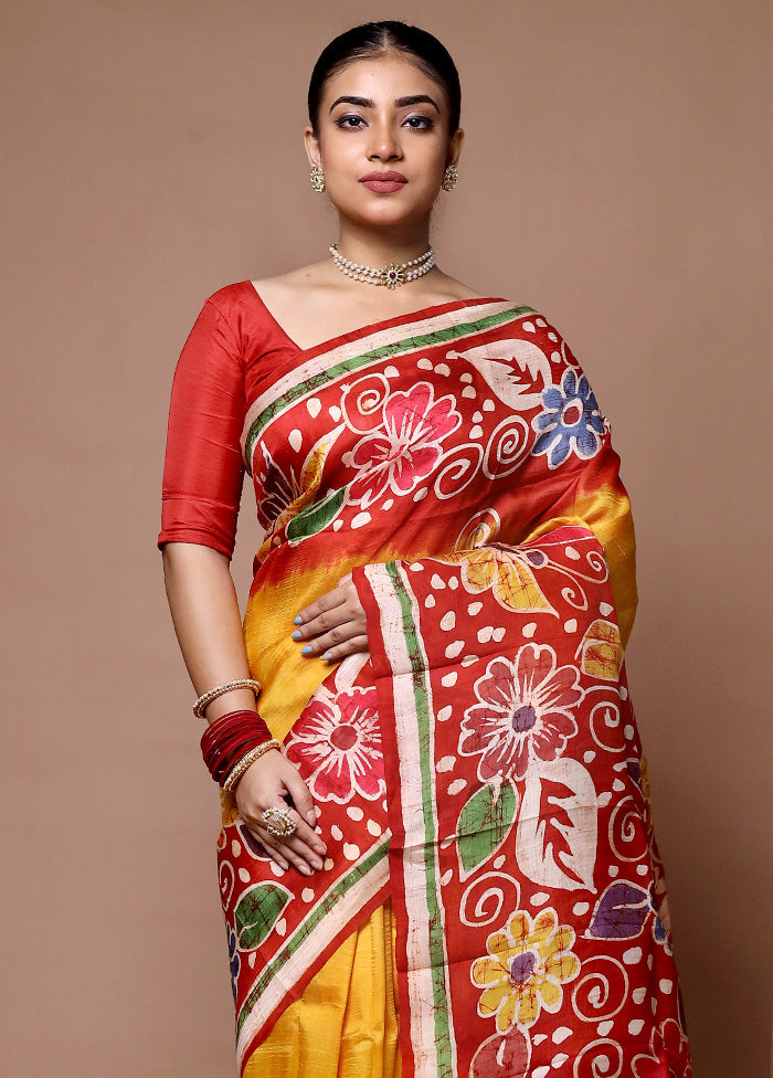 Red Printed Pure Silk Saree Without Blouse Piece