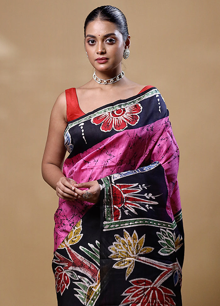 Pink Printed Pure Silk Saree Without Blouse Piece