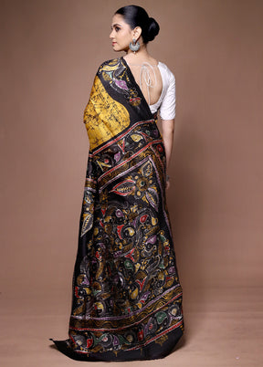 Yellow Printed Pure Silk Saree Without Blouse Piece