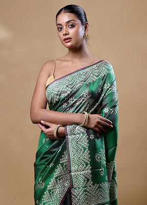 Green Printed Pure Silk Saree Without Blouse Piece