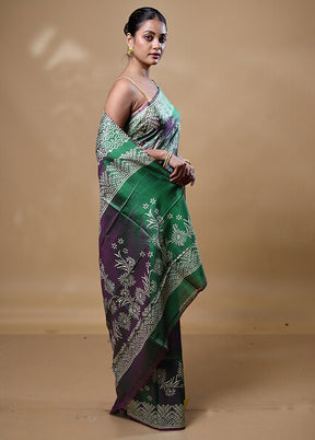 Green Printed Pure Silk Saree Without Blouse Piece