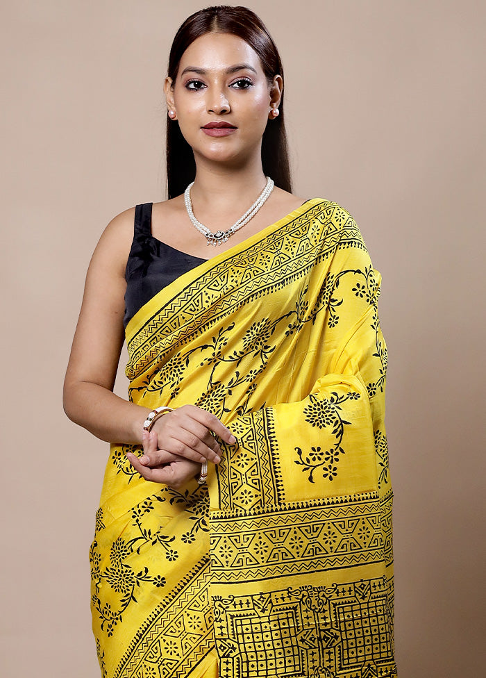 Yellow Pure Bishnupuri Silk Saree Without Blouse Piece