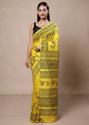 Yellow Pure Bishnupuri Silk Saree Without Blouse Piece