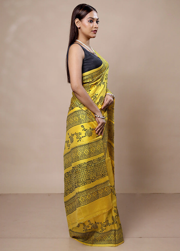 Yellow Pure Bishnupuri Silk Saree Without Blouse Piece