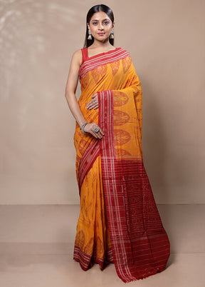 Yellow Pure Cotton Saree With Blouse Piece