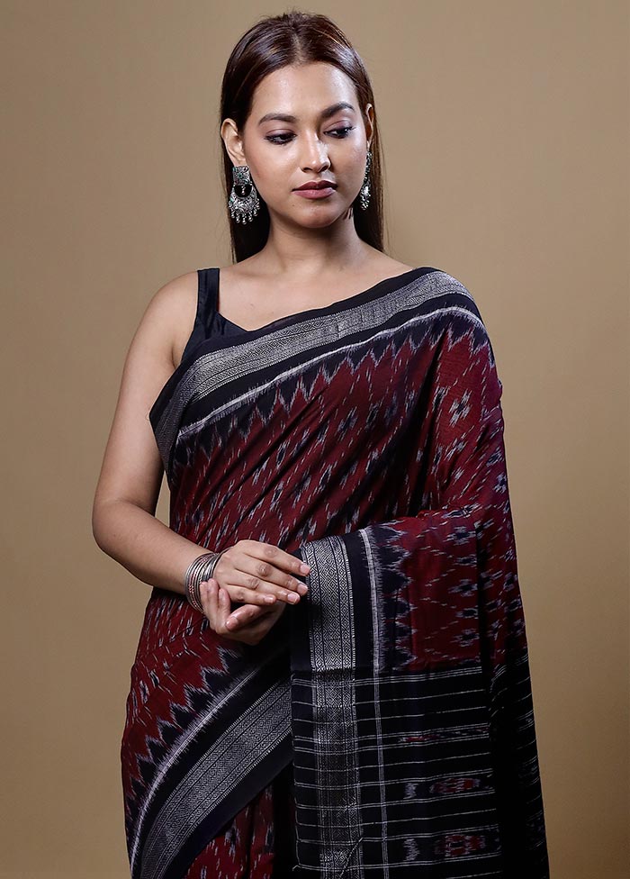 Maroon Pure Cotton Saree With Blouse Piece