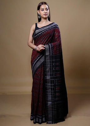 Maroon Pure Cotton Saree With Blouse Piece