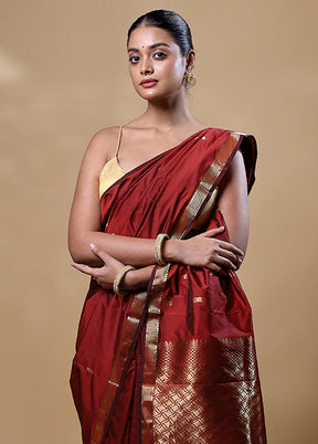 Maroon Kanjivaram Silk Saree With Blouse Piece