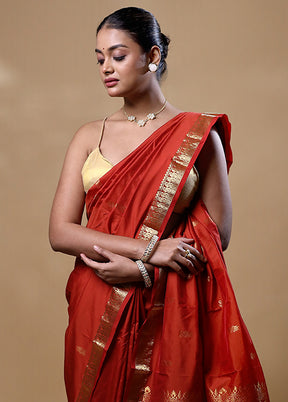 Rust Kanjivaram Silk Saree With Blouse Piece