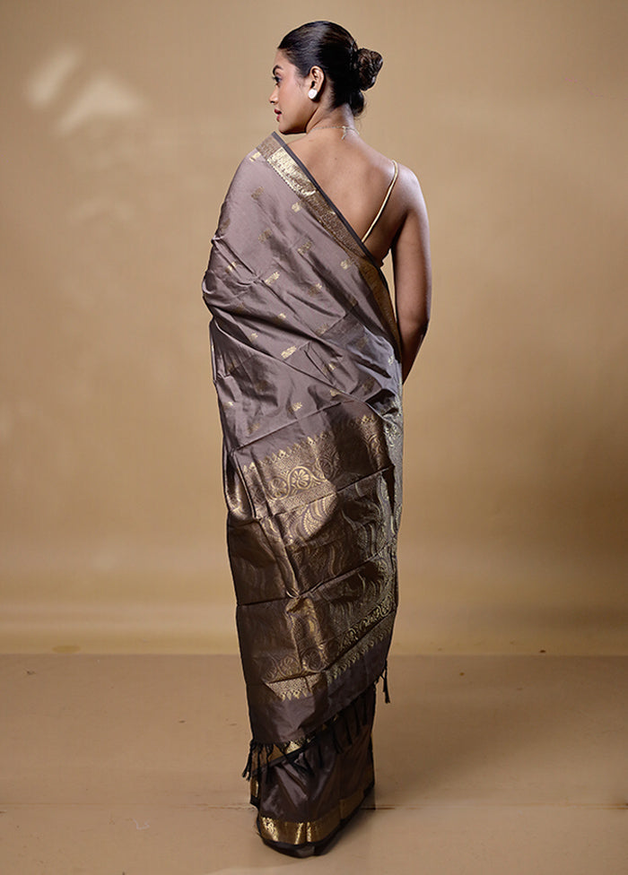 Grey Kanjivaram Silk Saree With Blouse Piece