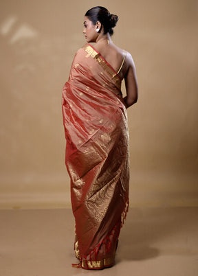 Peach Kanjivaram Silk Saree With Blouse Piece