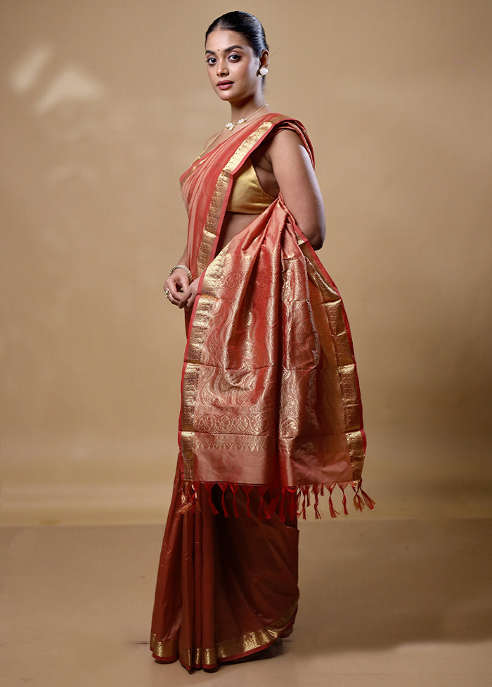 Peach Kanjivaram Silk Saree With Blouse Piece