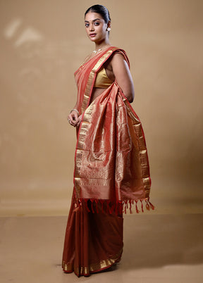 Peach Kanjivaram Silk Saree With Blouse Piece