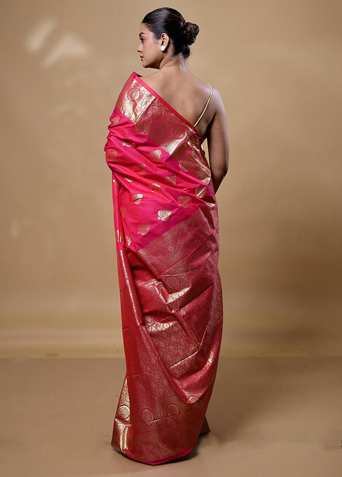 Pink Kanjivaram Silk Saree With Blouse Piece