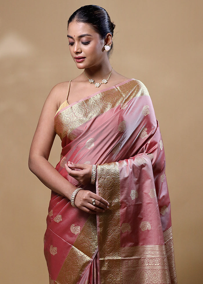 Peach Kanjivaram Silk Saree With Blouse Piece