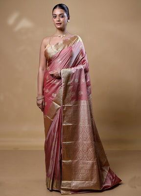 Peach Kanjivaram Silk Saree With Blouse Piece