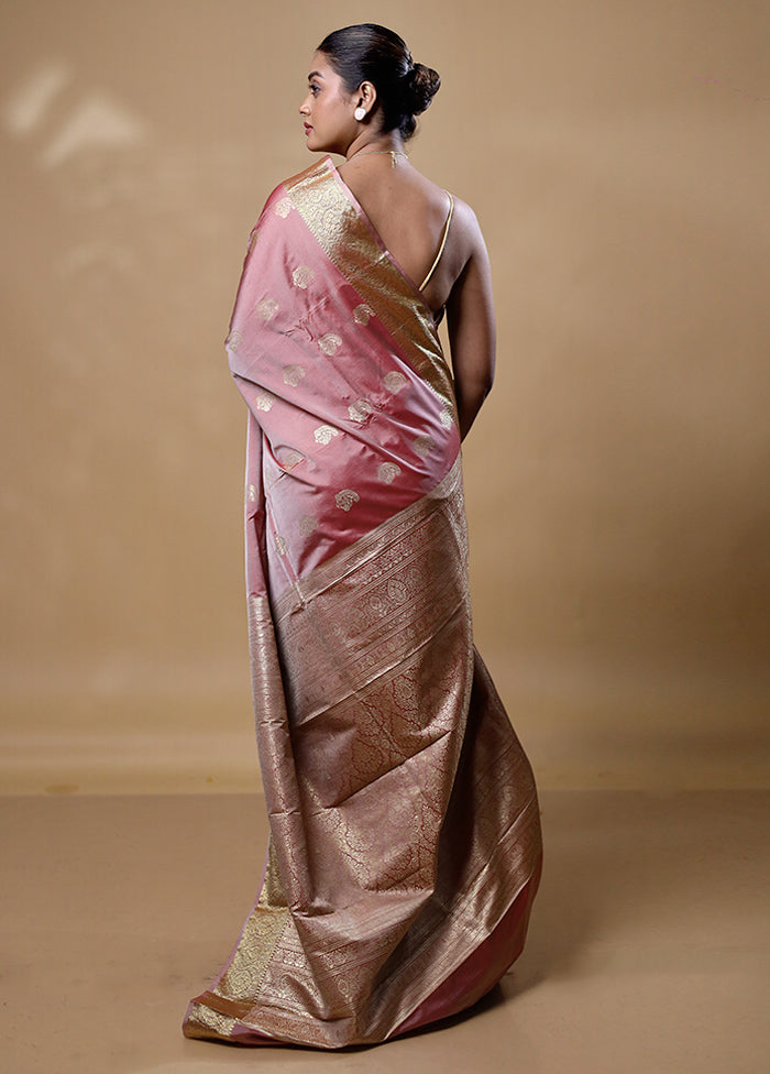 Peach Kanjivaram Silk Saree With Blouse Piece