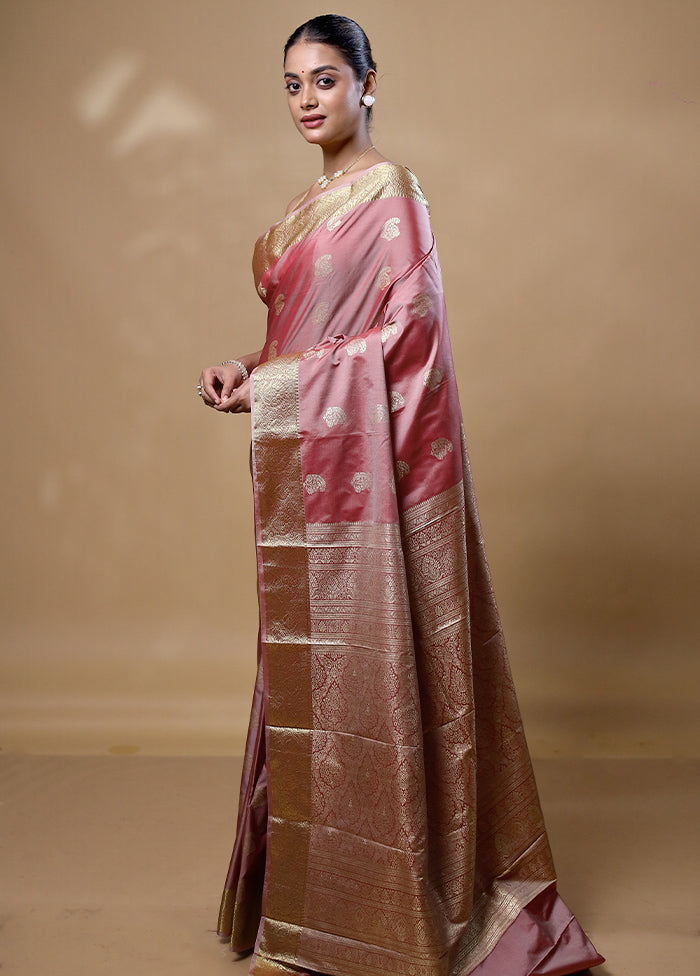 Peach Kanjivaram Silk Saree With Blouse Piece