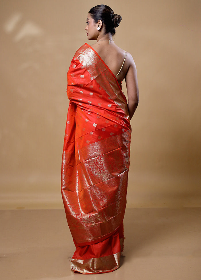 Orange Kanjivaram Silk Saree With Blouse Piece