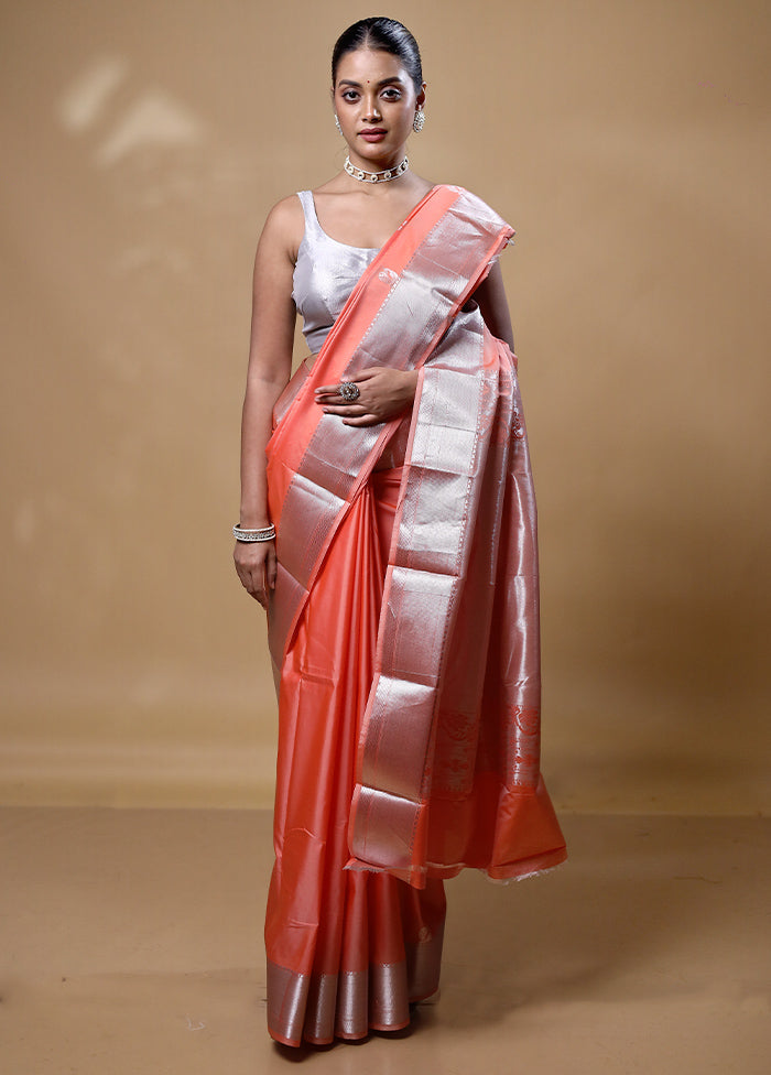 Orange Kanjivaram Silk Saree With Blouse Piece