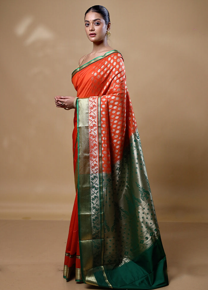 Orange Kanjivaram Silk Saree With Blouse Piece