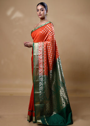 Orange Kanjivaram Silk Saree With Blouse Piece