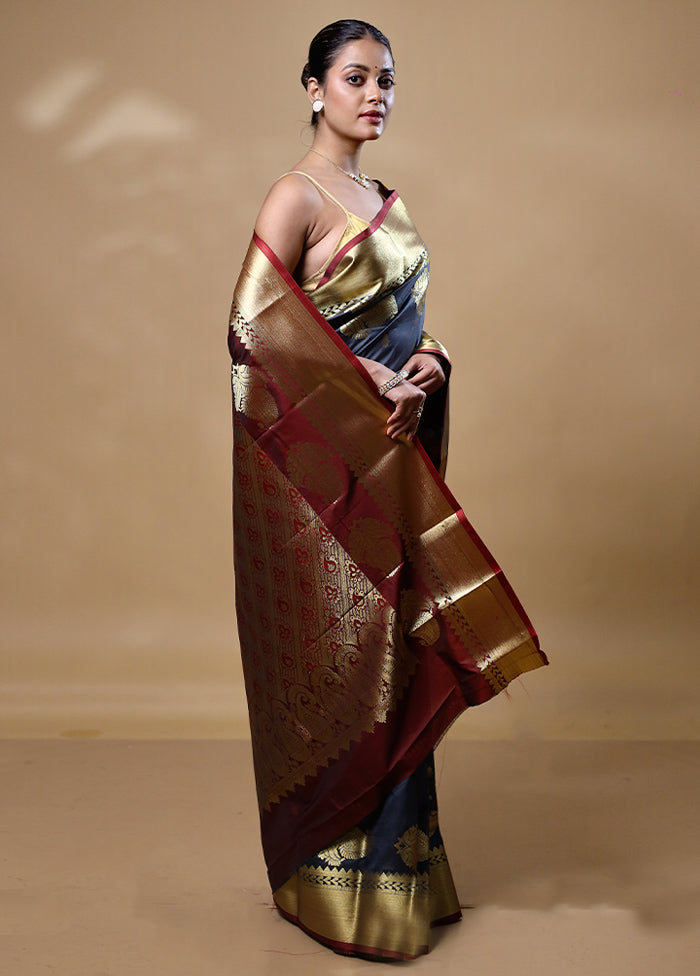 Grey Kanjivaram Silk Saree With Blouse Piece