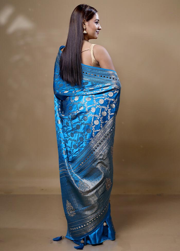 Blue Dupion Silk Saree With Blouse Piece