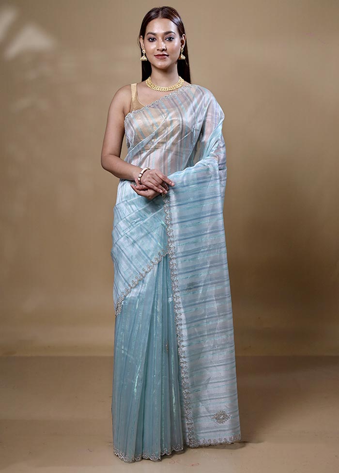 Blue Jimmy Choo Saree With Blouse Piece