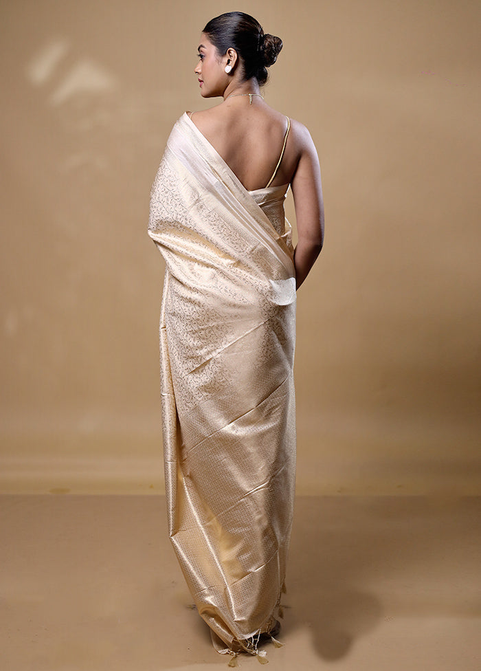 White Dupion Silk Saree With Blouse Piece