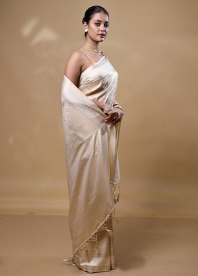 White Dupion Silk Saree With Blouse Piece