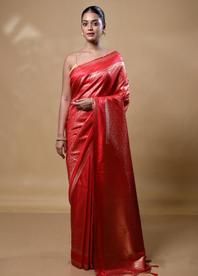 Red Dupion Silk Saree With Blouse Piece